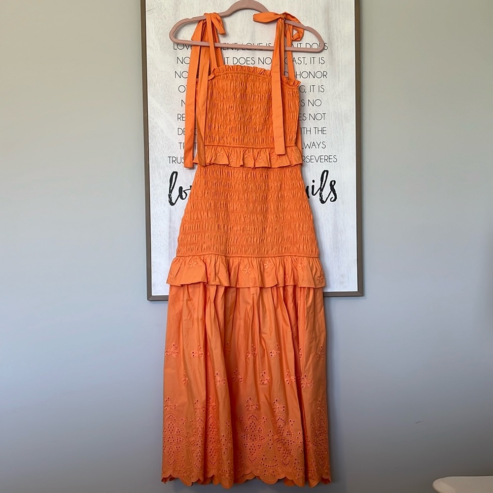 Endless Rose Orange Maxi Dress tie Smocked